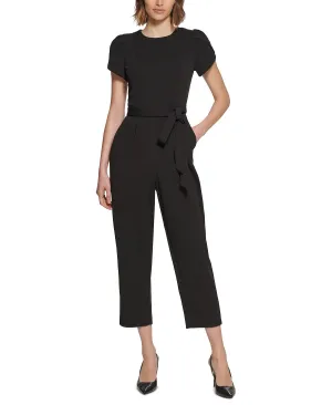 Calvin Klein Women's Tie Waist Tulip Sleeve Jumpsuit, Black