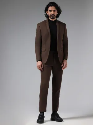 WES Formals Solid Dark Brown Slim-Fit Blazer